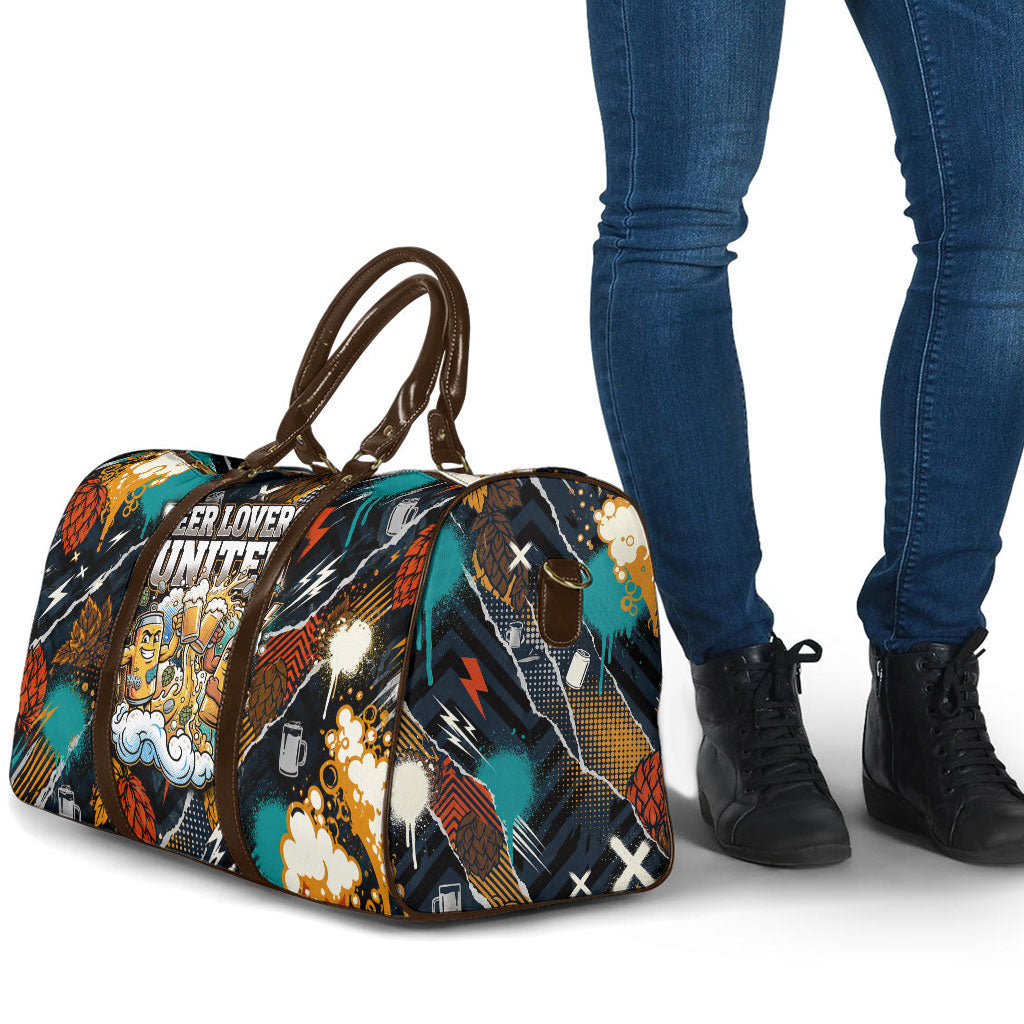 Beer Lovers United Brew Mode On Travel Bag Retro Comic Beer Characters Clinking Glasses