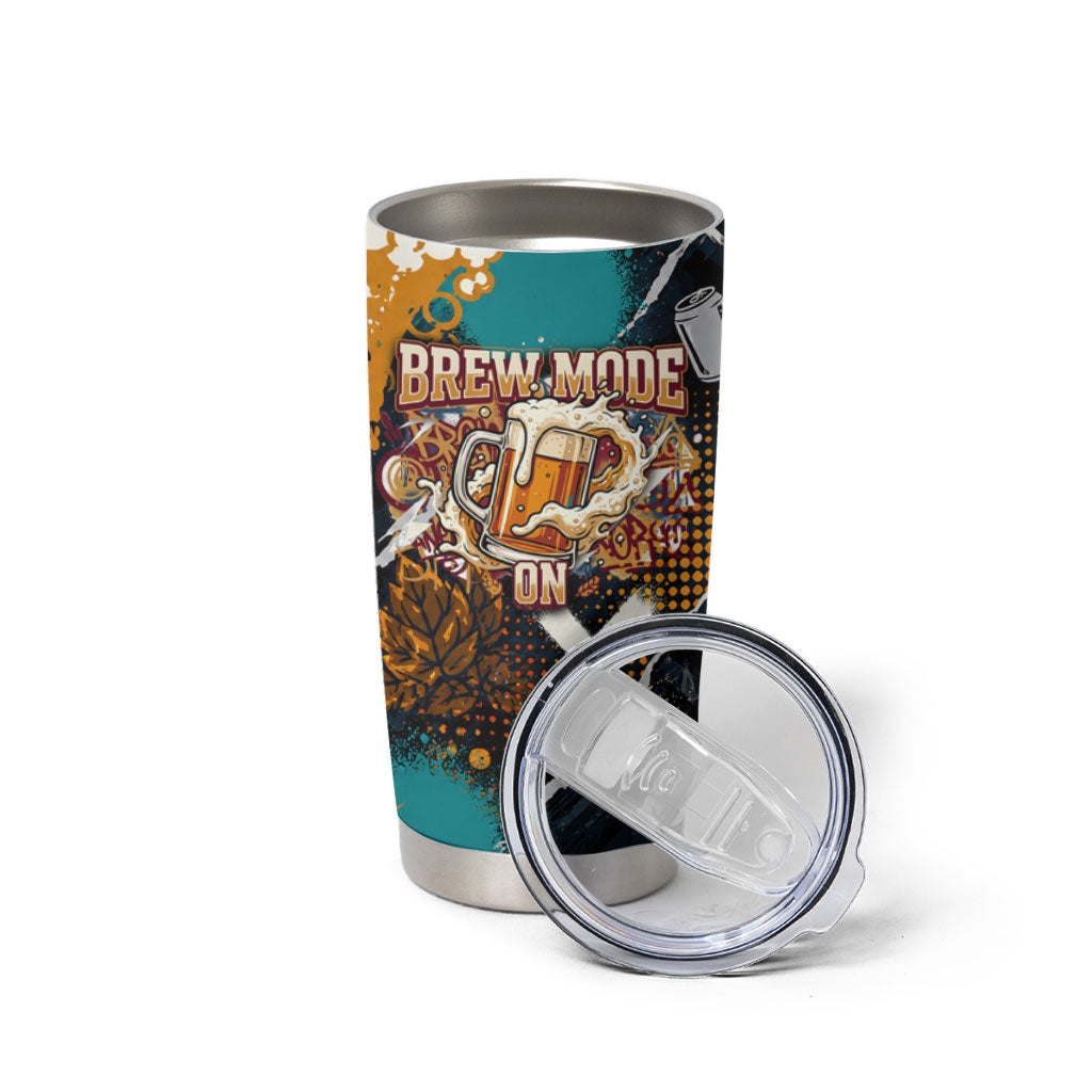 Beer Lovers United Brew Mode On Tumbler Cup Retro Comic Beer Characters Clinking Glasses