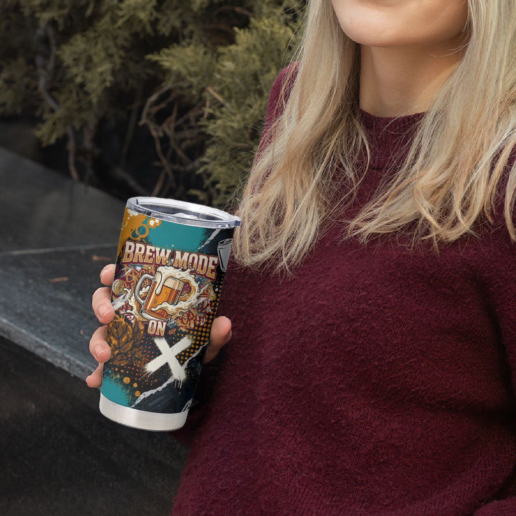 Beer Lovers United Brew Mode On Tumbler Cup Retro Comic Beer Characters Clinking Glasses