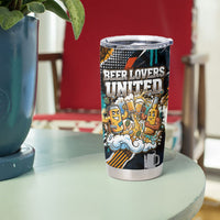 Beer Lovers United Brew Mode On Tumbler Cup Retro Comic Beer Characters Clinking Glasses
