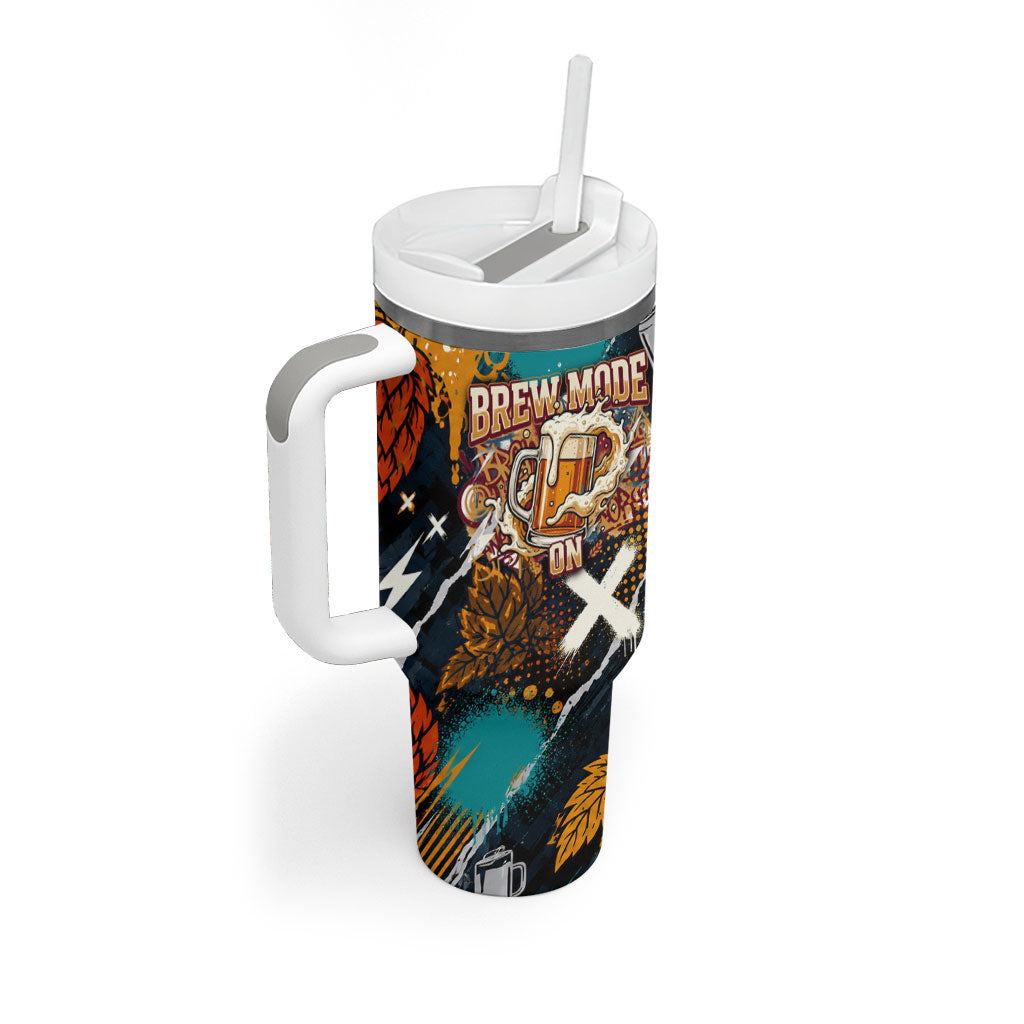 Beer Lovers United Brew Mode On Tumbler With Handle Retro Comic Beer Characters Clinking Glasses