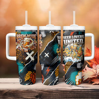 Beer Lovers United Brew Mode On Tumbler With Handle Retro Comic Beer Characters Clinking Glasses