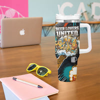 Beer Lovers United Brew Mode On Tumbler With Handle Retro Comic Beer Characters Clinking Glasses