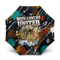 Beer Lovers United Brew Mode On Umbrella Retro Comic Beer Characters Clinking Glasses