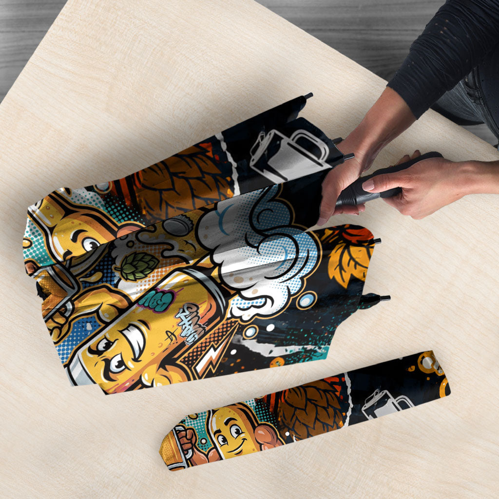 Beer Lovers United Brew Mode On Umbrella Retro Comic Beer Characters Clinking Glasses
