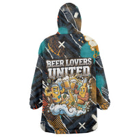 Beer Lovers United Brew Mode On Wearable Blanket Hoodie Retro Comic Beer Characters Clinking Glasses