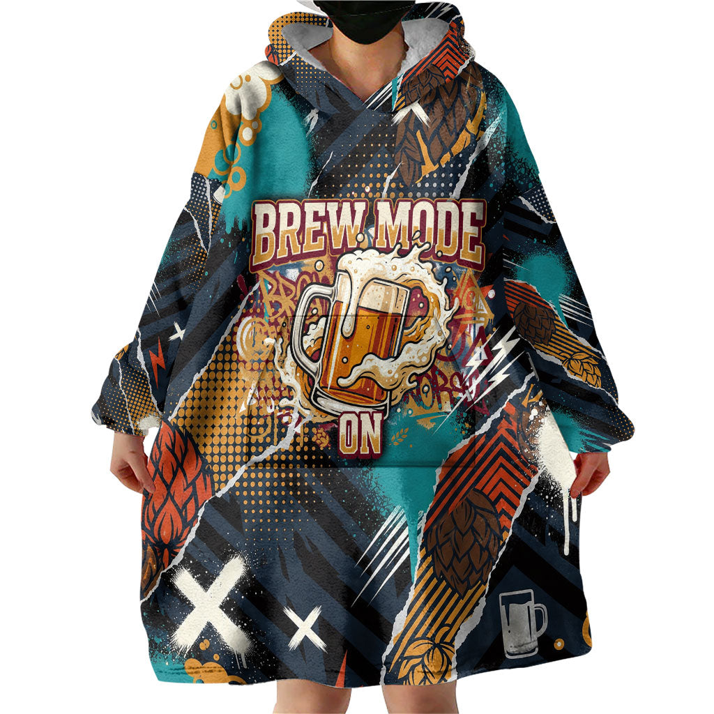 Beer Lovers United Brew Mode On Wearable Blanket Hoodie Retro Comic Beer Characters Clinking Glasses