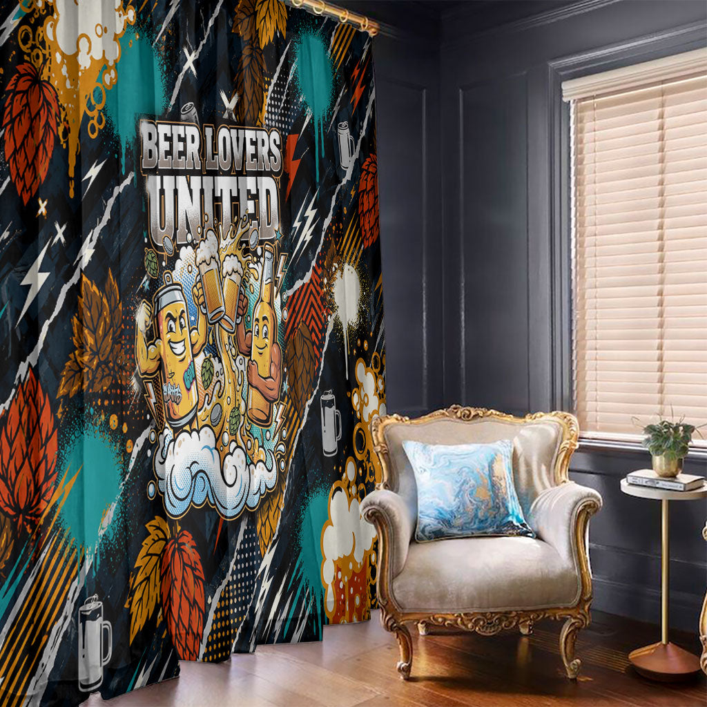 Beer Lovers United Brew Mode On Window Curtain Retro Comic Beer Characters Clinking Glasses