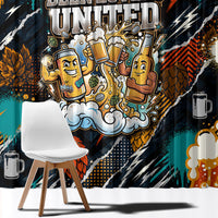 Beer Lovers United Brew Mode On Window Curtain Retro Comic Beer Characters Clinking Glasses