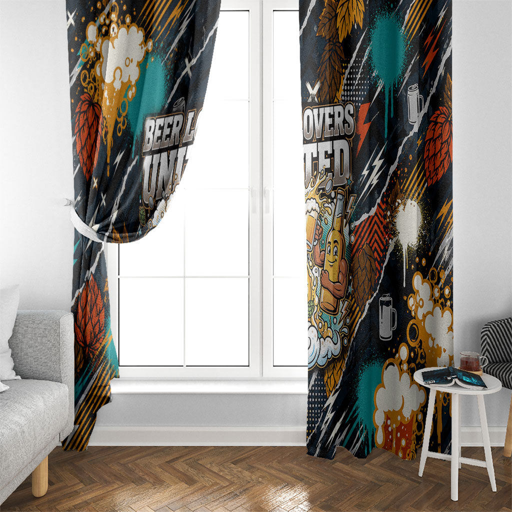 Beer Lovers United Brew Mode On Window Curtain Retro Comic Beer Characters Clinking Glasses