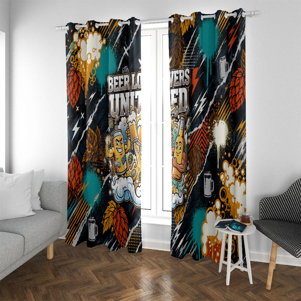 Beer Lovers United Brew Mode On Window Curtain Retro Comic Beer Characters Clinking Glasses