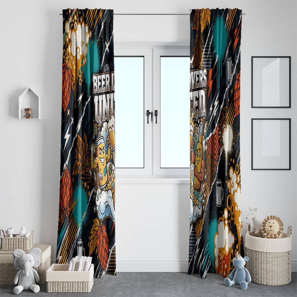 Beer Lovers United Brew Mode On Window Curtain Retro Comic Beer Characters Clinking Glasses
