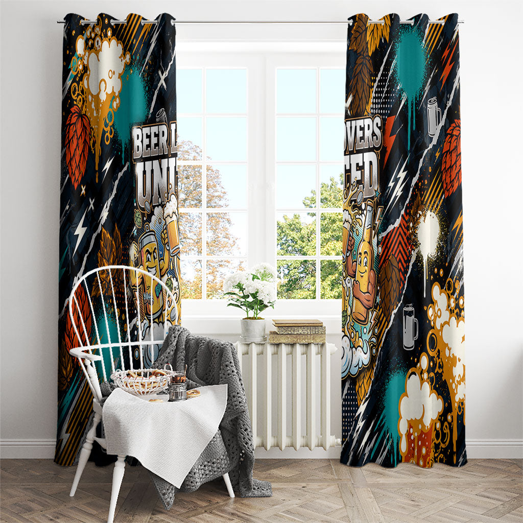 Beer Lovers United Brew Mode On Window Curtain Retro Comic Beer Characters Clinking Glasses