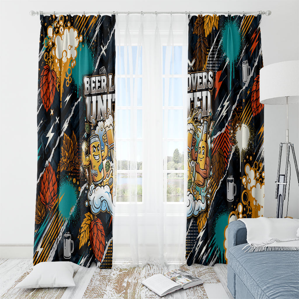 Beer Lovers United Brew Mode On Window Curtain Retro Comic Beer Characters Clinking Glasses