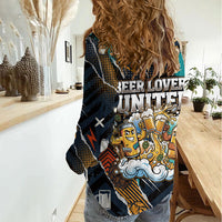 Beer Lovers United Brew Mode On Women Casual Shirt Retro Comic Beer Characters Clinking Glasses
