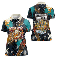 Beer Lovers United Brew Mode On Women Polo Shirt Retro Comic Beer Characters Clinking Glasses