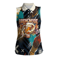 Beer Lovers United Brew Mode On Women Sleeveless Polo Shirt Retro Comic Beer Characters Clinking Glasses