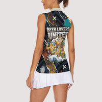Beer Lovers United Brew Mode On Women Sleeveless Polo Shirt Retro Comic Beer Characters Clinking Glasses