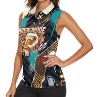 Beer Lovers United Brew Mode On Women Sleeveless Polo Shirt Retro Comic Beer Characters Clinking Glasses