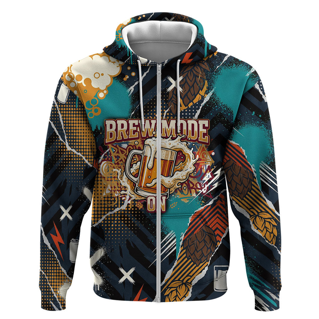 Beer Lovers United Brew Mode On Zip Hoodie Retro Comic Beer Characters Clinking Glasses