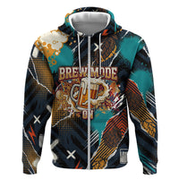 Beer Lovers United Brew Mode On Zip Hoodie Retro Comic Beer Characters Clinking Glasses