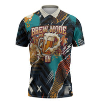 Beer Lovers United Brew Mode On Zipper Polo Shirt Retro Comic Beer Characters Clinking Glasses