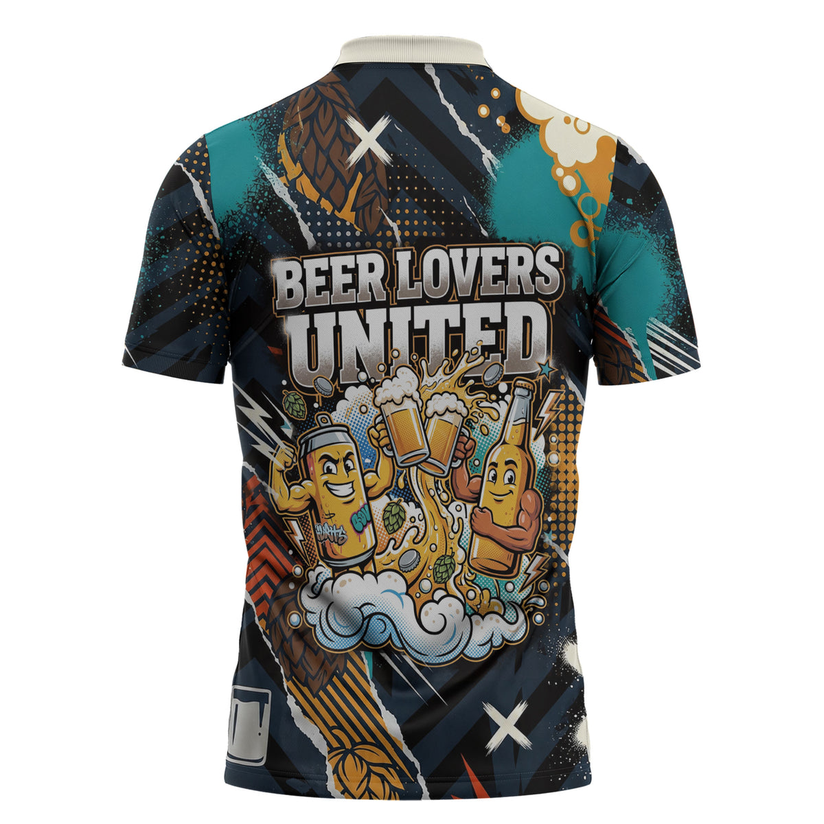 Beer Lovers United Brew Mode On Zipper Polo Shirt Retro Comic Beer Characters Clinking Glasses