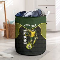 Personalized Brazil Football Laundry Basket Gothic Skull Skeleton Mascot Flaming Soccer Ball