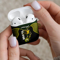 Personalized Brazil Football AirPods Case Gothic Skull Skeleton Mascot Flaming Soccer Ball
