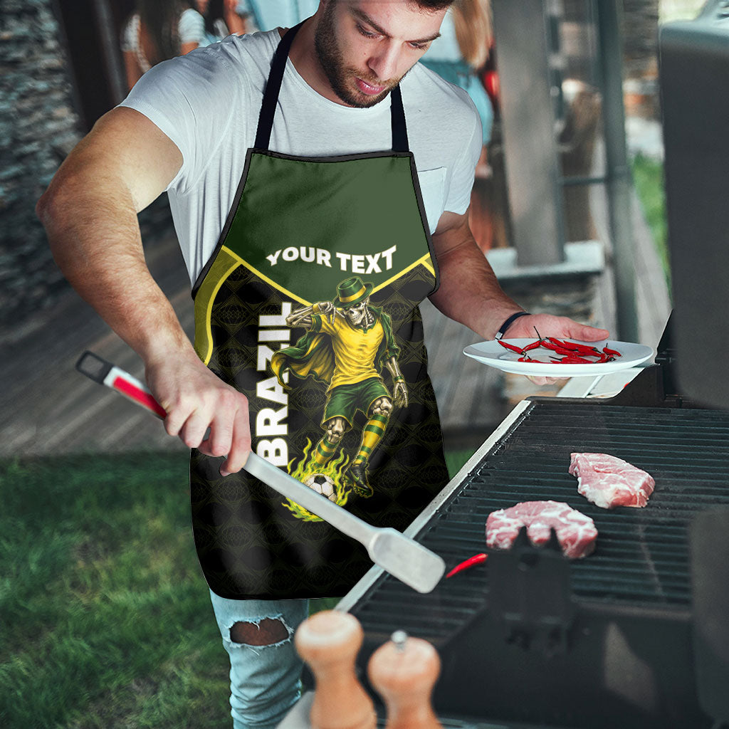 Personalized Brazil Football Apron Gothic Skull Skeleton Mascot Flaming Soccer Ball
