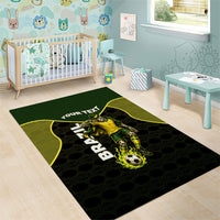 Personalized Brazil Football Area Rug Gothic Skull Skeleton Mascot Flaming Soccer Ball