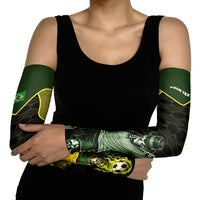 Personalized Brazil Football Arm Sleeves Gothic Skull Skeleton Mascot Flaming Soccer Ball