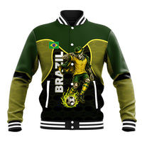 Personalized Brazil Football Baseball Jacket Gothic Skull Skeleton Mascot Flaming Soccer Ball
