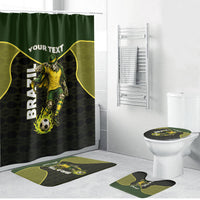 Personalized Brazil Football Bathroom Set Gothic Skull Skeleton Mascot Flaming Soccer Ball