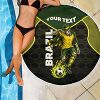 Personalized Brazil Football Beach Blanket Gothic Skull Skeleton Mascot Flaming Soccer Ball