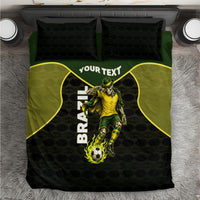 Personalized Brazil Football Bedding Set Gothic Skull Skeleton Mascot Flaming Soccer Ball