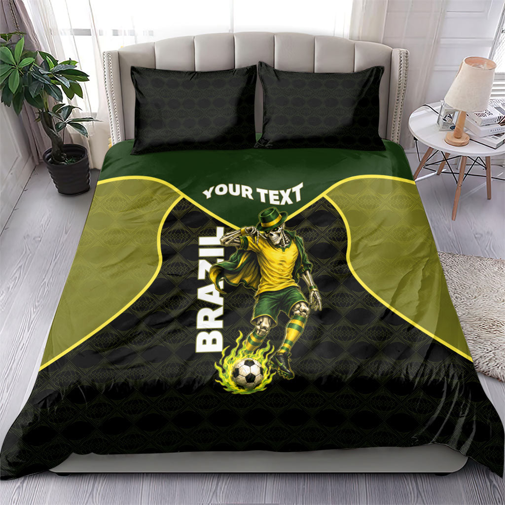 Personalized Brazil Football Bedding Set Gothic Skull Skeleton Mascot Flaming Soccer Ball
