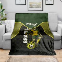 Personalized Brazil Football Blanket Gothic Skull Skeleton Mascot Flaming Soccer Ball