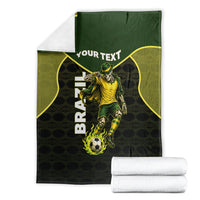 Personalized Brazil Football Blanket Gothic Skull Skeleton Mascot Flaming Soccer Ball