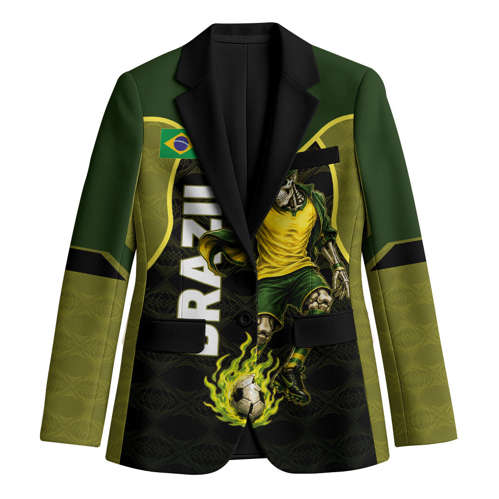 Personalized Brazil Football Blazer Gothic Skull Skeleton Mascot Flaming Soccer Ball