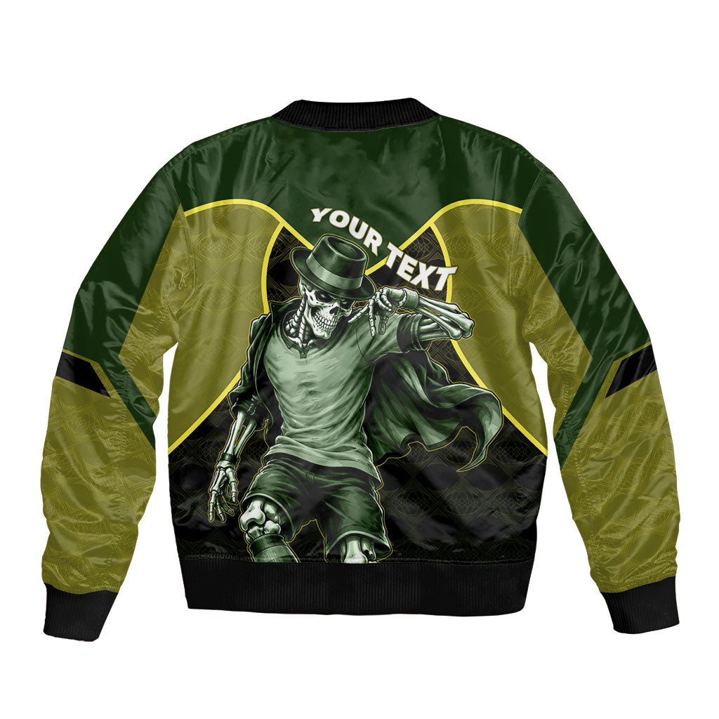 Personalized Brazil Football Bomber Jacket Gothic Skull Skeleton Mascot Flaming Soccer Ball