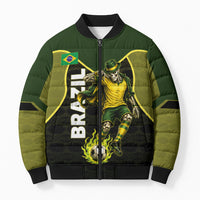 Personalized Brazil Football Bomber Puffer Jacket Gothic Skull Skeleton Mascot Flaming Soccer Ball