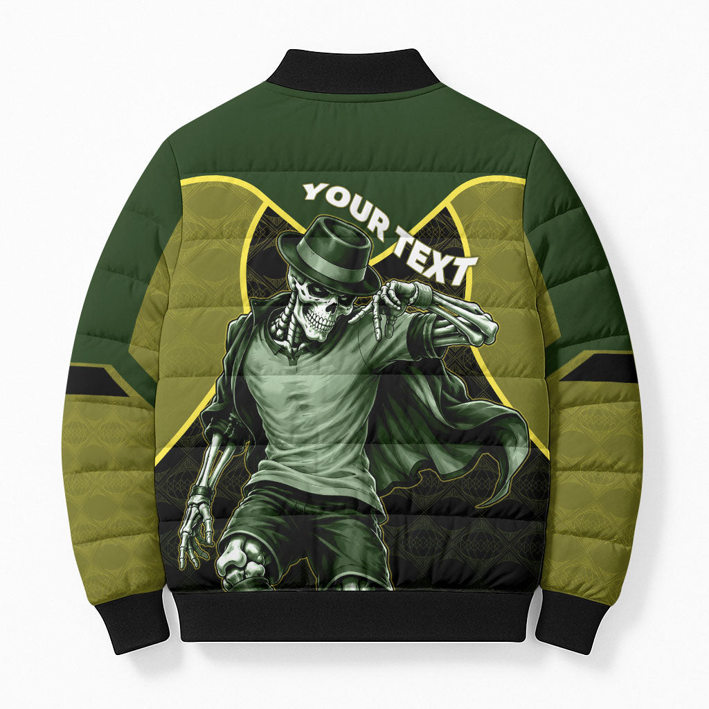 Personalized Brazil Football Bomber Puffer Jacket Gothic Skull Skeleton Mascot Flaming Soccer Ball