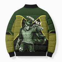 Personalized Brazil Football Bomber Puffer Jacket Gothic Skull Skeleton Mascot Flaming Soccer Ball