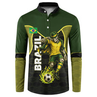 Personalized Brazil Football Button Sweatshirt Gothic Skull Skeleton Mascot Flaming Soccer Ball
