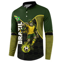 Personalized Brazil Football Button Sweatshirt Gothic Skull Skeleton Mascot Flaming Soccer Ball