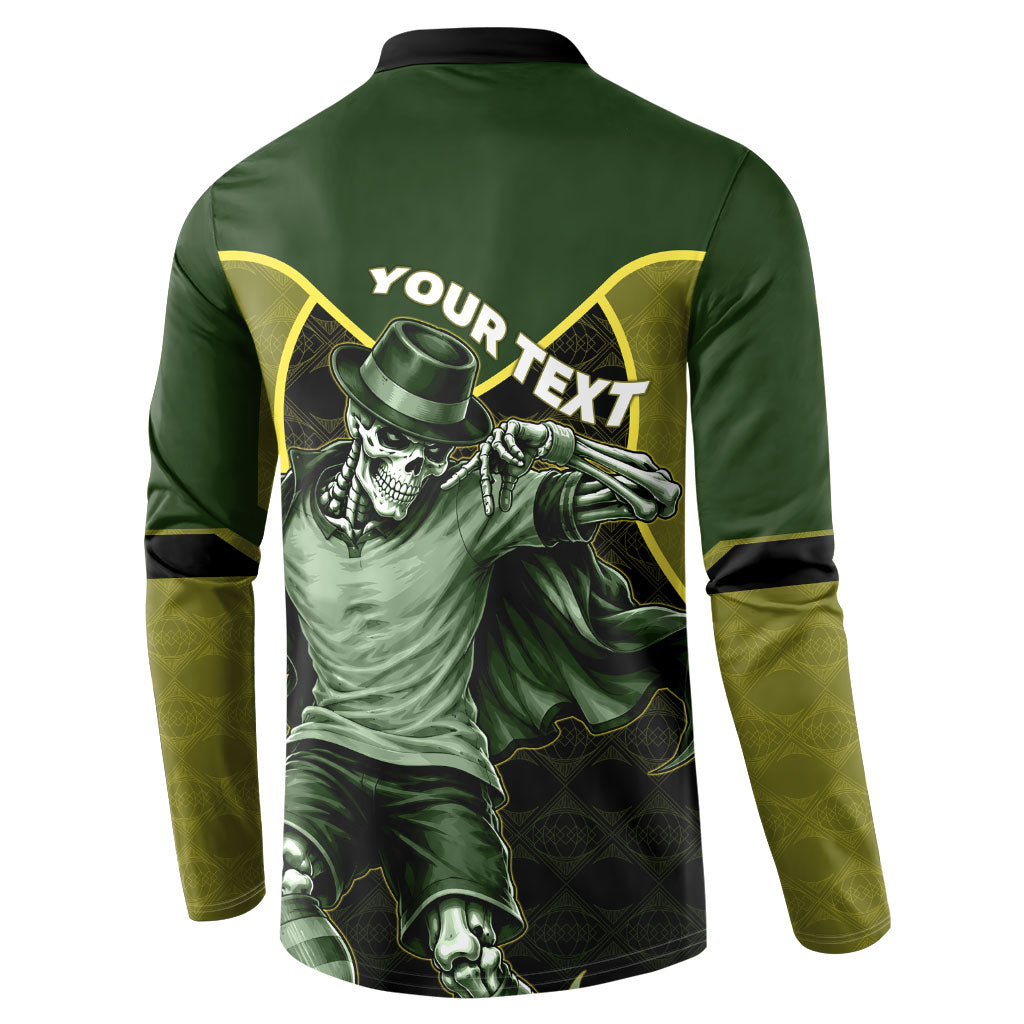 Personalized Brazil Football Button Sweatshirt Gothic Skull Skeleton Mascot Flaming Soccer Ball