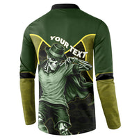 Personalized Brazil Football Button Sweatshirt Gothic Skull Skeleton Mascot Flaming Soccer Ball
