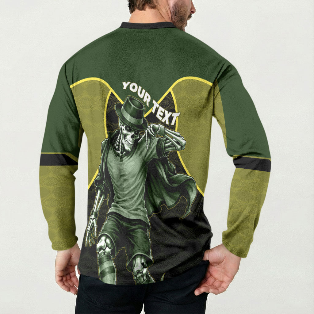 Personalized Brazil Football Button Sweatshirt Gothic Skull Skeleton Mascot Flaming Soccer Ball