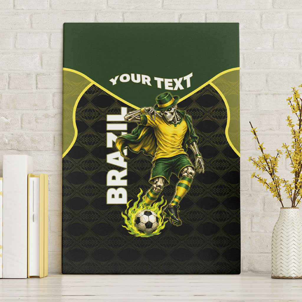 Personalized Brazil Football Canvas Wall Art Gothic Skull Skeleton Mascot Flaming Soccer Ball